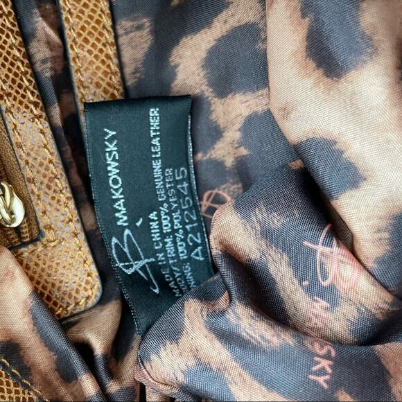 B. makowsky shimmer shimmer leather tote arm bag purse leopard print lining - Picture 13 of 16